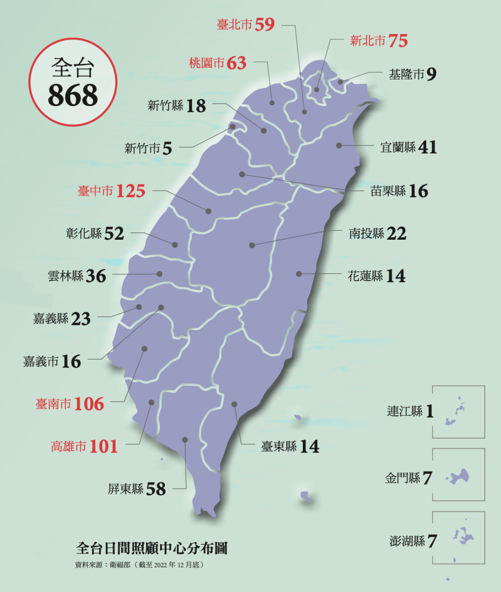 全台日間照顧中心分布圖（圖片來源／侒可傳媒）