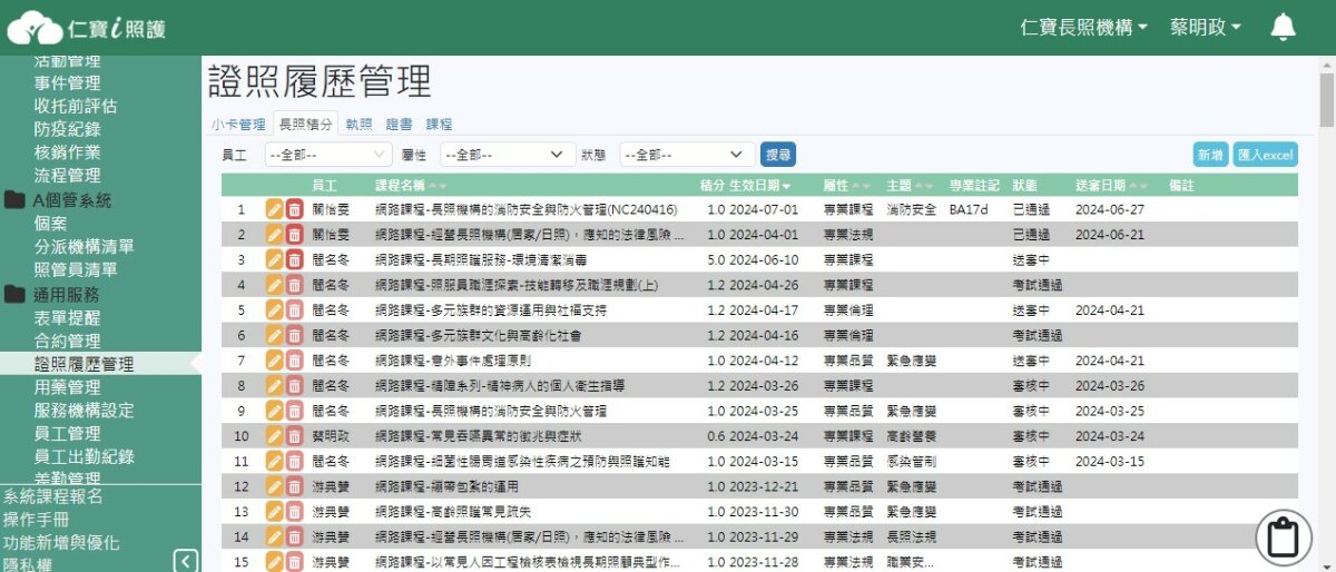 履歷證照積分-長照積分(圖片來源/仁寶健康科技)